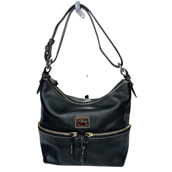 Dooney & Bourke Black Pebble Leather Boho Bucket Medium Shoulder Bag - Picture 1 of 11